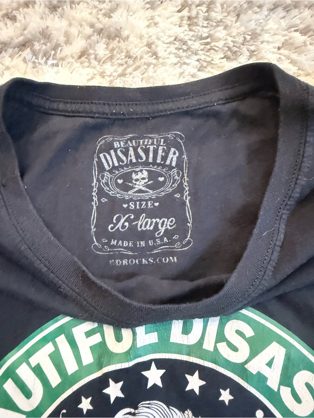 Beautiful Disaster Short Sleeve Graphic Tee with Green and White Emblem - Picture 3 of 3